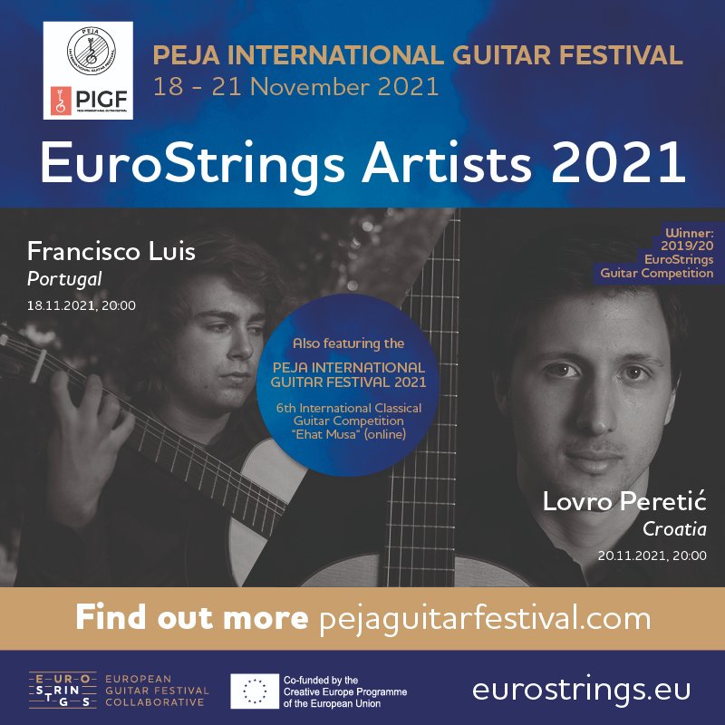 EuroStrings's tweet photo. Peja International Guitar Festival joined our platform this year, and they will welcome #EuroStrings Artists for the first time this week! 😊
Here's what Francisco Luís &amp; Lovro Peretić will be doing in the upcoming days: https://t.co/3hlMMJkpfN 👈
#creativeeurope https://t.co/UTTgJXdy5e