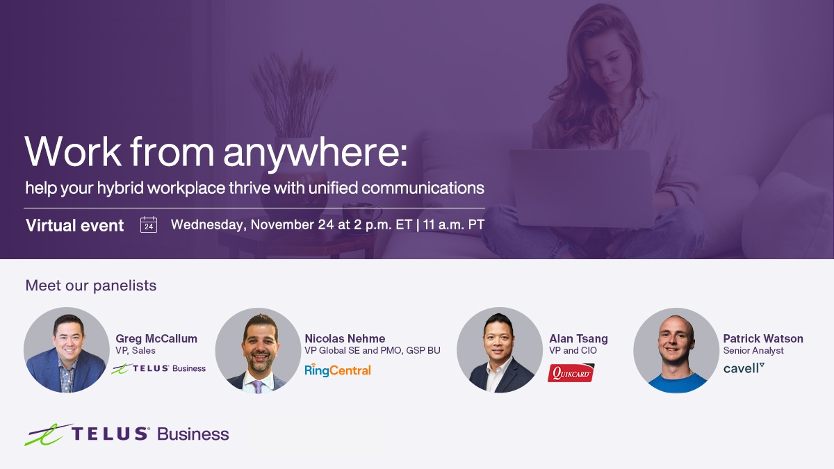 parney08's tweet photo. Check out a virtual event with @TELUS on Nov 24 to learn more about the #HybridWorkplace and the importance of unified communications. Should be a great convo! https://t.co/gB4FWk7Yhg https://t.co/aOIZER9UJf