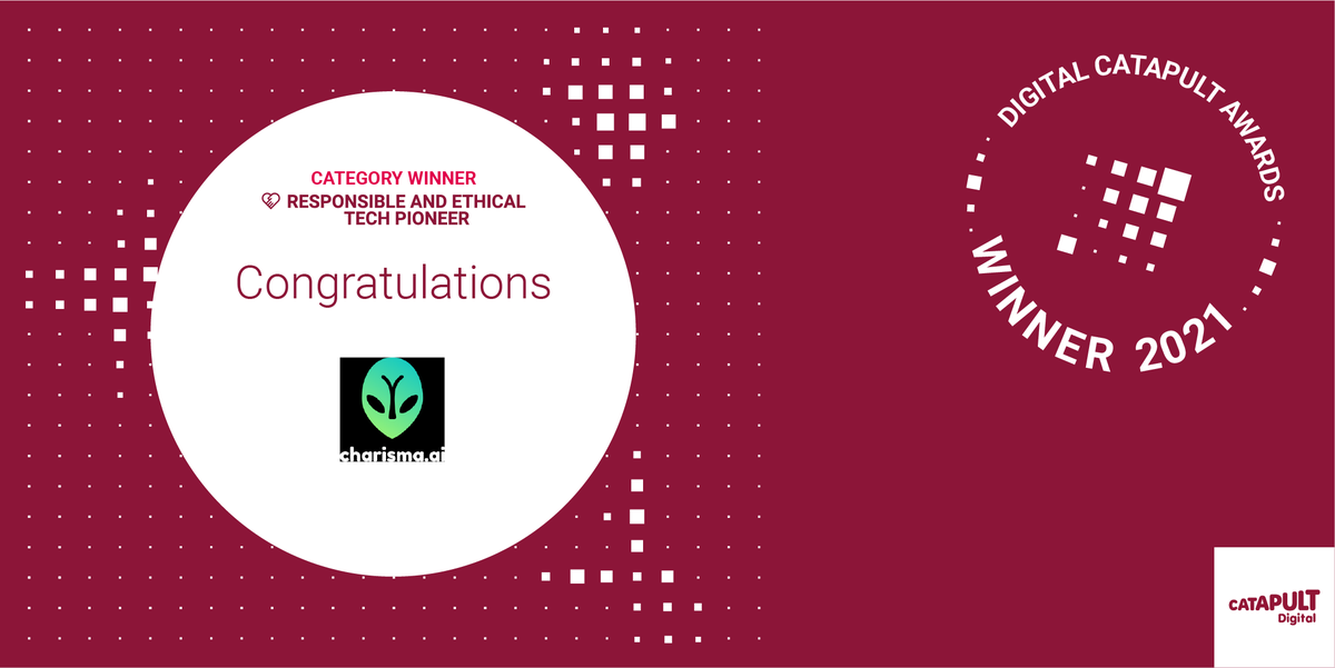 DigiCatapult's tweet photo. 🎉Congratulations @AiCharisma winner of the ‘Responsible &amp; Ethical Tech Pioneer’ #DigiCatAward

They are leading the way in interactive storytelling, using artificial intelligence to create worlds that entertain &amp; educate audiences.

Find out more 👉https://t.co/P6LSupOFhr https://t.co/x7805pi09u