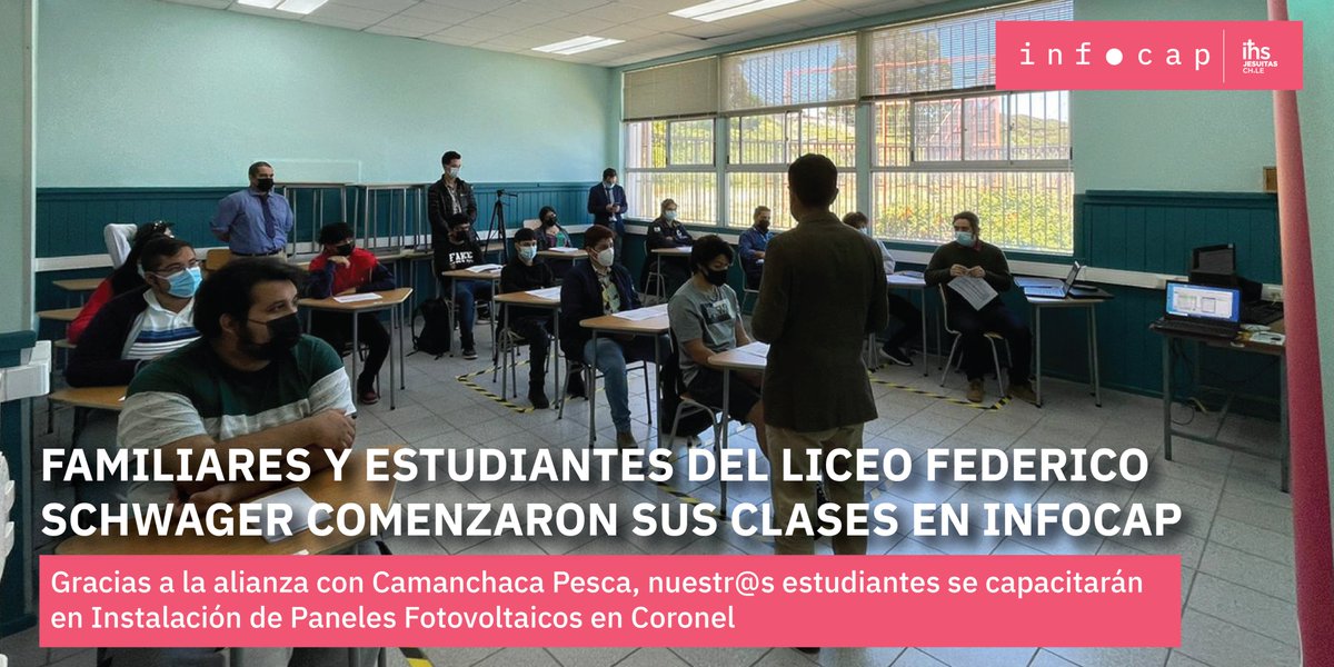 INFOCAP_Chile's tweet photo. #INFOCAP está en terreno! En alianza con Camanchaca Pesca Sur y #Asipes dimos el vamos al curso "Instalación y Mantención de Paneles Fotovoltaicos", dirigido a estudiantes del Liceo Bicentenario Federico Schwager en Coronel y sus familias, en el Biobío.
Avancemos juntos! https://t.co/sQzdM5H1qj