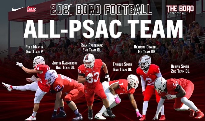 Congratulations to all 6️⃣ of the <a href="/EdinboroFB/">Edinboro Football</a> standouts that earned <a href="/PSACsports/">PSAC Sports</a> West All-Conference Selections. #GoBoro 

Read More: bit.ly/3l6UGeP