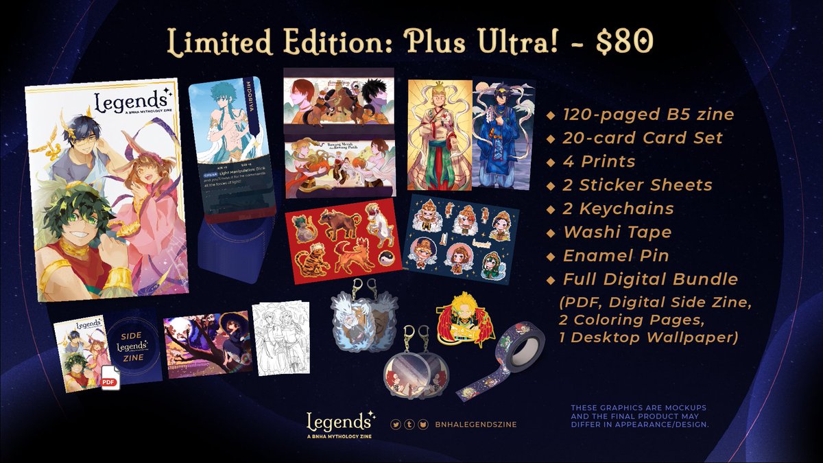 ✨ LIMITED-EDITION PLUS ULTRA BUNDLE ✨

Discounted bundle price of $70 until Nov 20 only!
🛍 bnhalegendszine.bigcartel.com

Includes:
✨B5 Zine
✨4 Prints
✨2 Sticker Sheets
✨2 Keychains
✨Washi Tape
✨Enamel Pin
✨20-piece card set
✨Full Digital Bundle