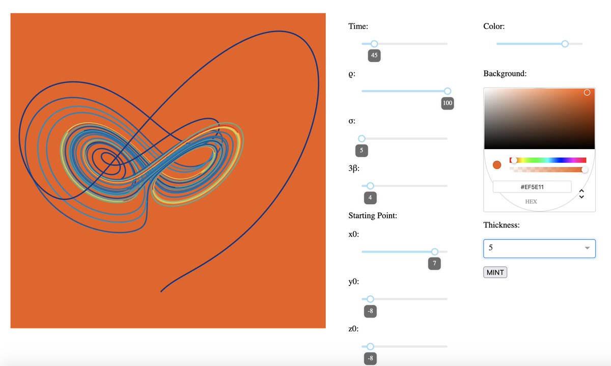 You'd be able to generate your own #NFTs
Choose the parameters, the colors, the orientation: even a minuscule fluctuation in the initial conditions may cause unpredictable changes 🔥
2 free mints for each piece of our Genesis collection:
opensea.io/collection/the… <a href="/opensea/">OpenSea</a>