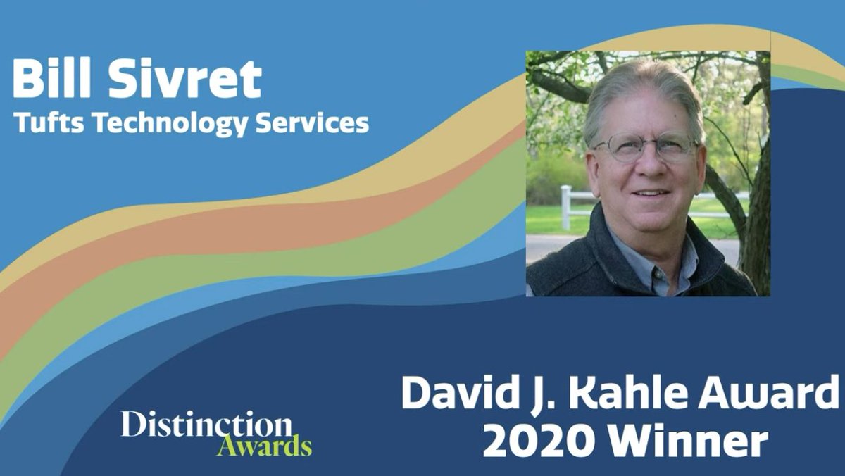 TuftsTechnology's tweet image. Today's Tufts Distinction Awards was a reminder of the amazing people &amp;amp; work that goes on across the university. Congratulations to the winners in TTS &amp;amp; across Tufts. Now some of our highlights!
2020 David J. Kahle Award: Bill Sivret
Leader, friend, go to guy! #allthingsmobile