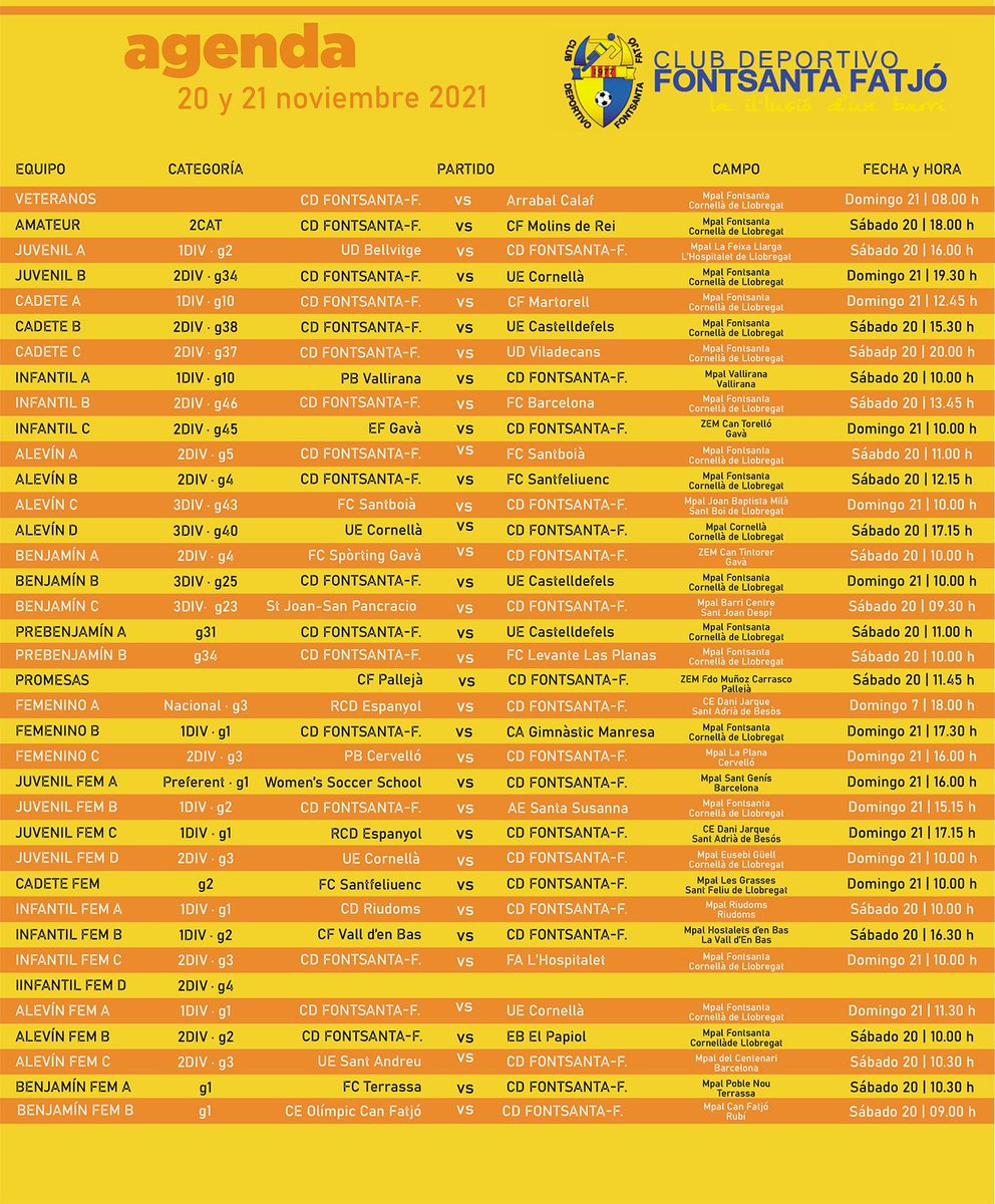 🔷🔶 CLUB

📝 ¡Estos son los horarios de la jornada de este fin de semana!

#CDFF
