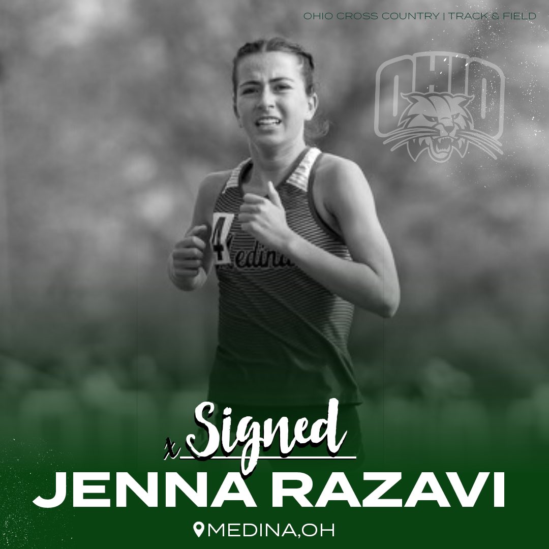 Warm welcome to Jenna Razavi from Medina! 👏🏼 Jenna joins the program with PRs of 5:08, 11:03, and 18:35. She capped her senior cross country season off with an All-Ohio performance at the DI State Championships! #BobcatXC