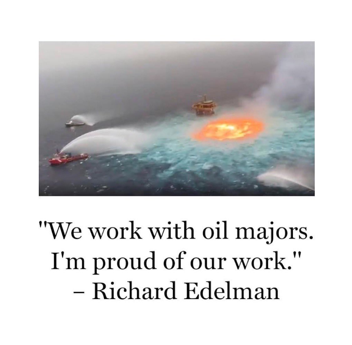 CameronCRussell's tweet photo. Announcing a new “climate strategy” in the same meeting as you declare you’re “proud” of working w/ oil?@richardwedelman if ur clients don’t leave because they r horrified u aid death mongers, certainly the incompetence of your PR response will scare them off #EdelmanDropExxon https://t.co/OtqHYz7VyI