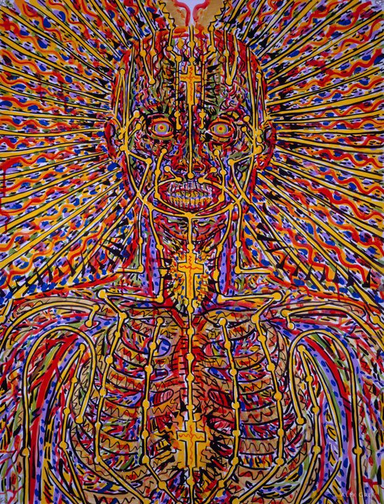 alexgreycosm's tweet photo. Be an artist of consciousness. Your picture of reality is your most important creation. Make it powerfully profoundly beautiful.

Featured art: Psychedelic Christian, 1984
Acrylic on paper, 22 x 30 in. https://t.co/LEEdlgQXaJ