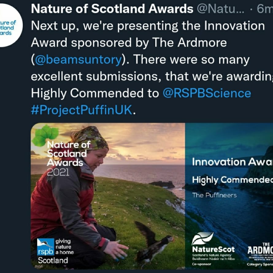 Small88's tweet image. What a team! Although we didn't win the category, still MASSIVELY proud of our team of Puffineers 😁🥳 🐧🐟📸
#ProjectPuffinUK #Puffarazzi #teampuffin #onceapuffineeralwaysapuffineer 
#natureofscotlandawards2021