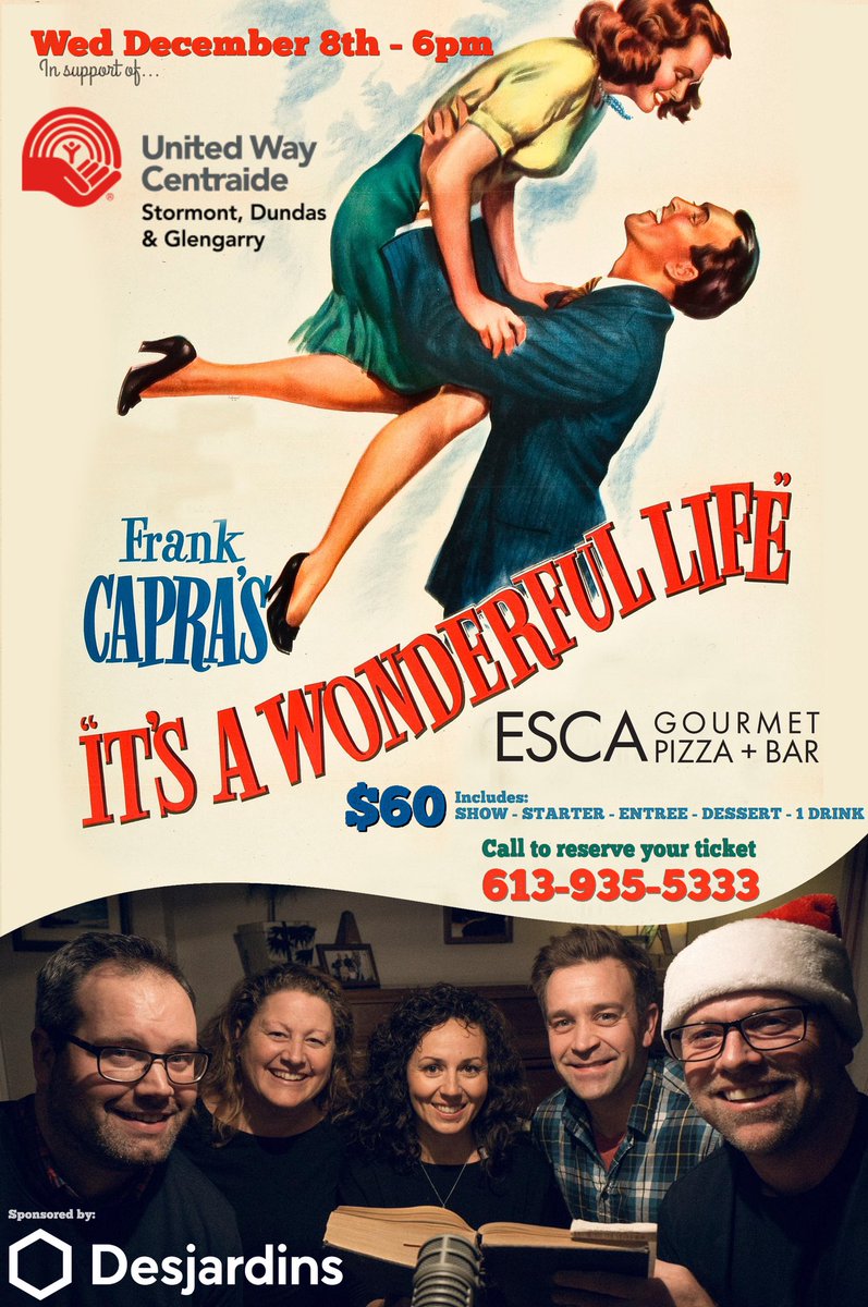 escapizza's tweet photo. Holiday dinner &amp; live entertainment - Dec. 8th! Come see some familiar faces perform the radio play It’s A Wonderful Life! Call soon to book your tickets! 🎙🔔🎄⭐️🍕🍷 https://t.co/brGn7yZKgu
