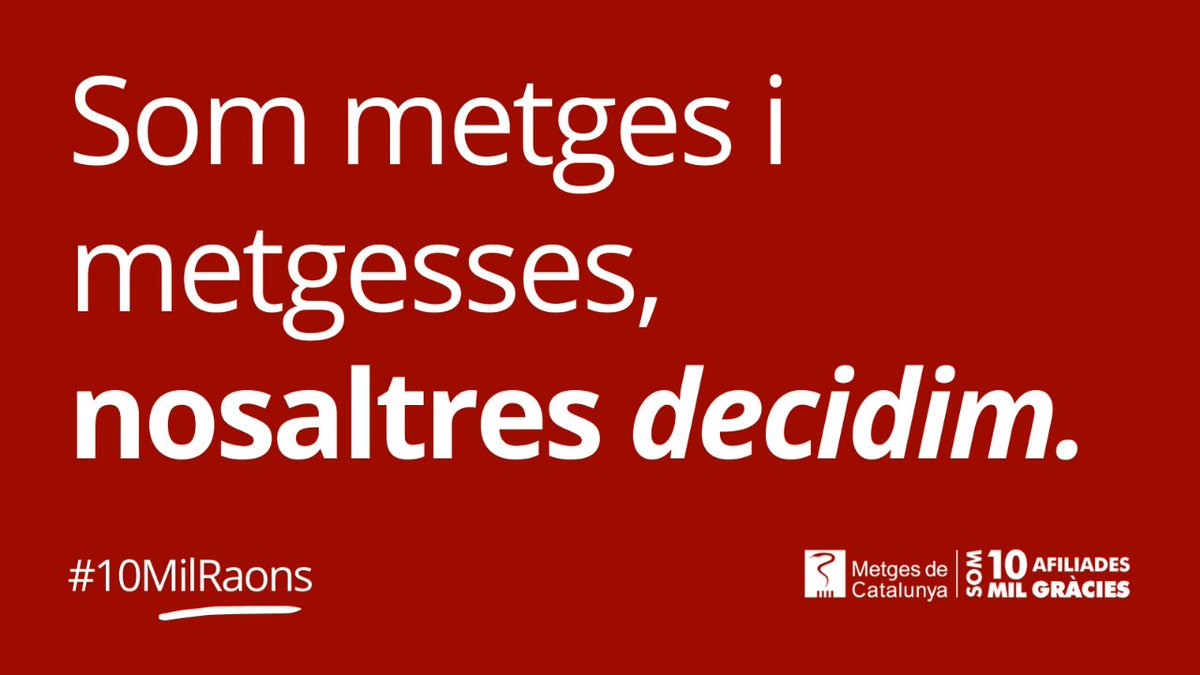 metgescatalunya's tweet photo. 🙋 A Metges de Catalunya perseguim la dignificació, el reconeixement i el prestigi de la professió mèdica.
🔗 Celebrem els 10.000 afiliats: https://t.co/2nynxT2qnV
#10MilRaons https://t.co/Rgfuc6z1bJ