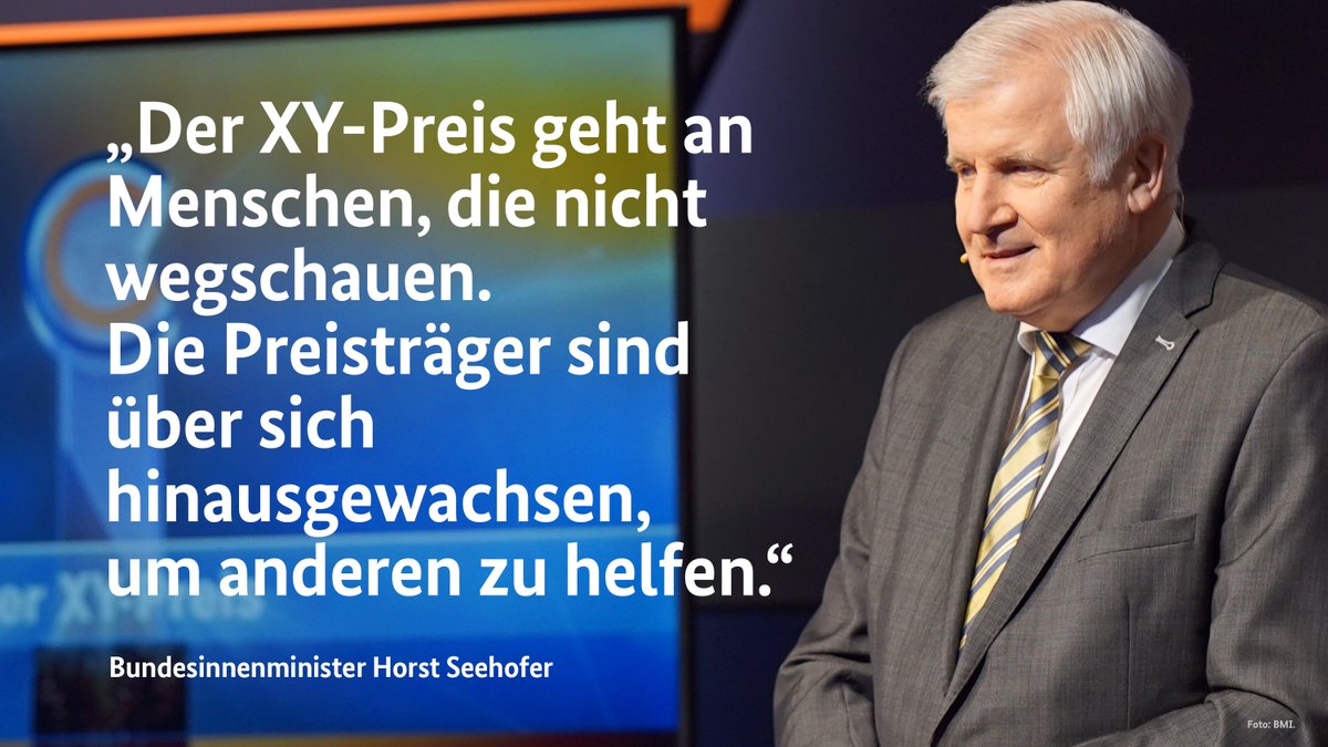 Sie haben mutig eingegriffen und Menschenleben gerettet – BM #Seehofer gratuliert der Gewinnerin und den Gewinnern des XY-Preises 2021: „Diese #Zivilcourage verdient größten Respekt. Ich danke Ihnen von Herzen!“ #AktenzeichenXY @ZDF