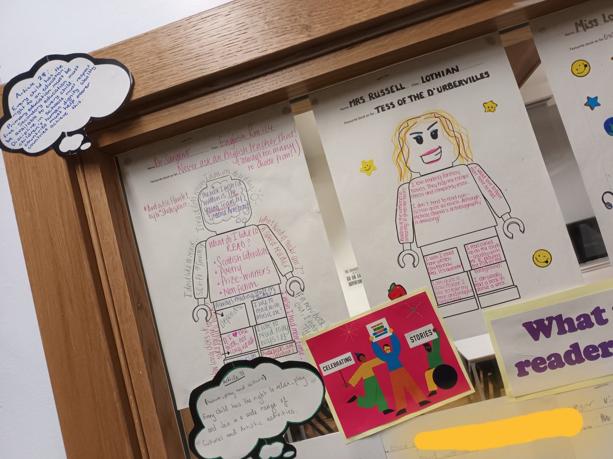 DrewettPamela's tweet photo. Inspired by @WilliamwoodLib S1, and staff, had fun exploring what type of reader they are. Some fantastic artists too it seems 👏. @marr_rrs added rights linking to the importance of access to books &amp; information. @UNICEF @BookWeekScot @MarrColOfficial @MarrEnglish @MarrLibrary https://t.co/33bsb2PcBF
