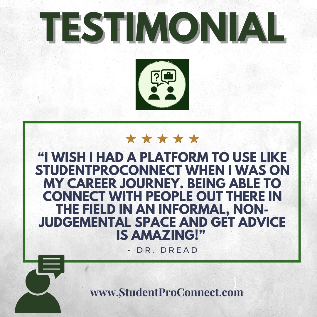 StudentProCONN1's tweet photo. Happy Wednesday! Today we are highlighting a testimonial from one of our industry professionals, Dr. Dread. Download the StudentPROConnect app in the iOS and Android app stores today. There is an extensive network of students, professionals, and entrepreneurs. #studentproconnect https://t.co/jJLBfFh1ZB