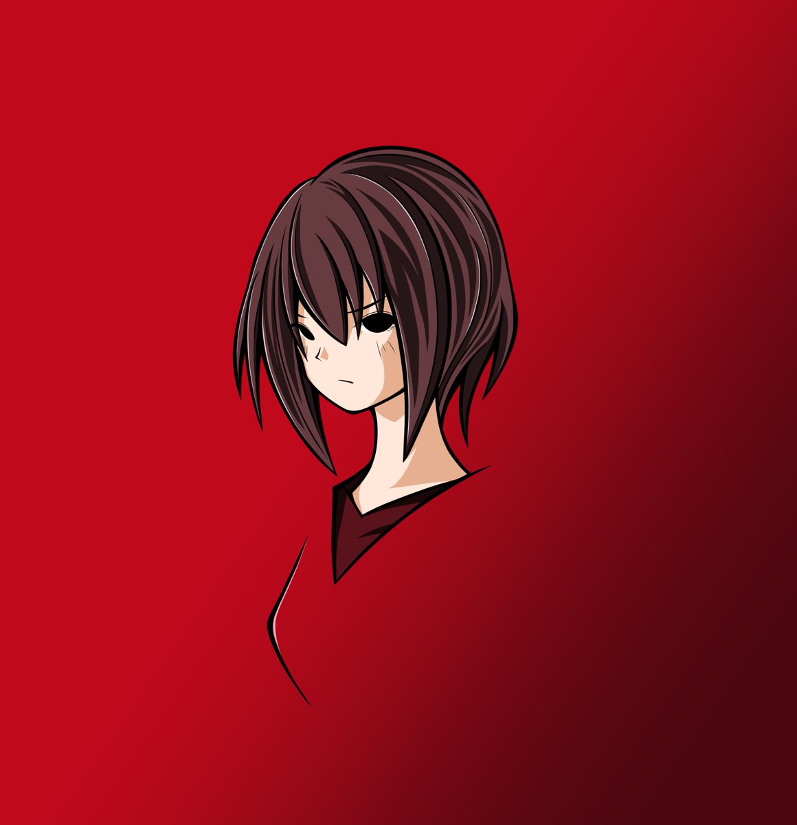 1girl solo red background short hair brown hair simple background black eyes  illustration images
