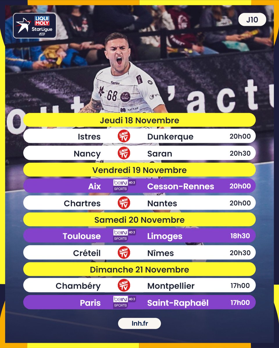 LNHofficiel's tweet photo. La 10ème journée de Liqui Moly StarLigue débute demain à 20h avec le match entre @IstresHB et @USDKDunkerque !
Les enjeux de cette journée 👉 https://t.co/47Wg9hrktW https://t.co/8yt9qozyNj