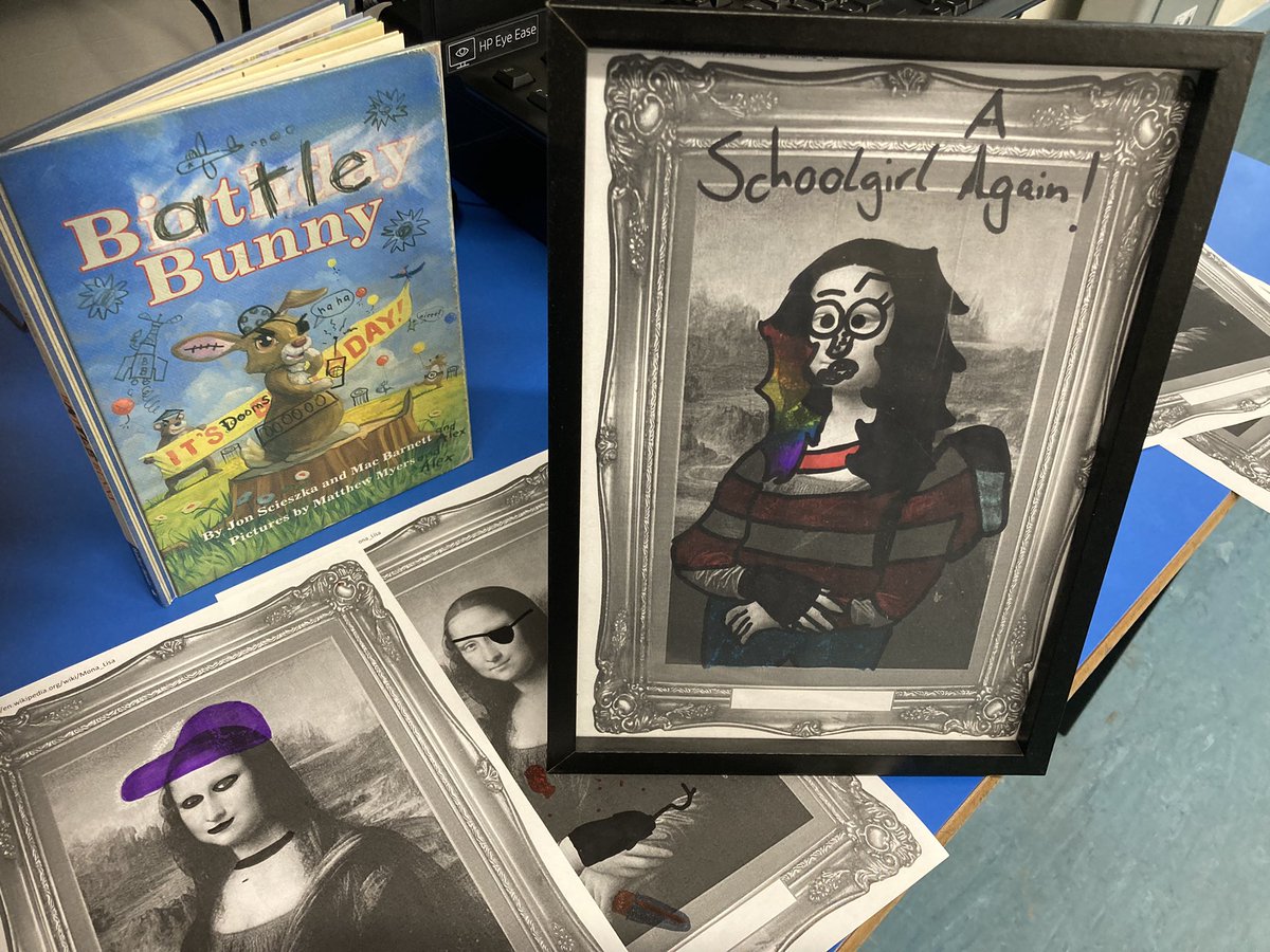 StNiniansLib's tweet photo. Hard at work with #pagemasters today after school. Had some fun with our own versions of the Mona Lisa in preparation for our #battlebunny project in two weeks. https://t.co/OoGnOTcNaO