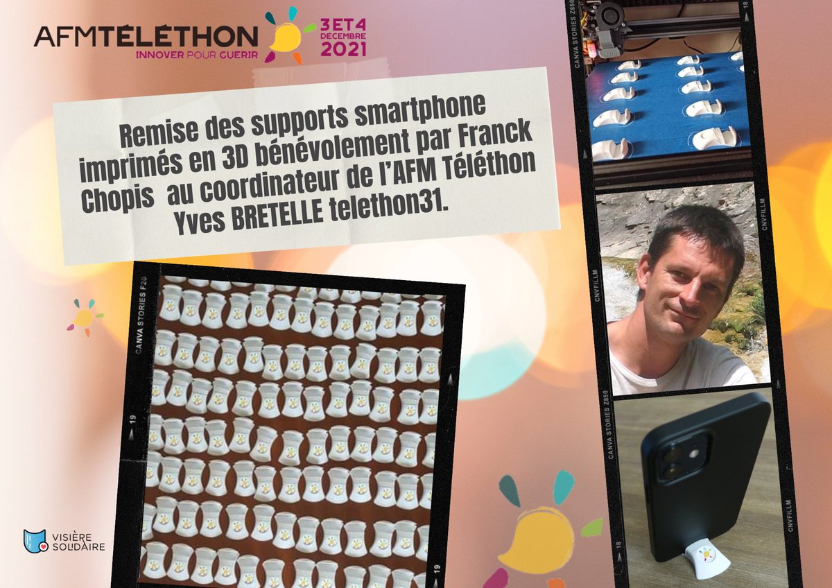 VisiereS's tweet photo. Remise des supports smartphone imprimés en 3D bénévolement par Franck Chopis  au coordinateur de l’AFM Téléthon 31 #toulouse #fdm #fabricationdistribuée #impression3D #telethonmaker #afmtelethon #tropfort https://t.co/QocHM5r9vj