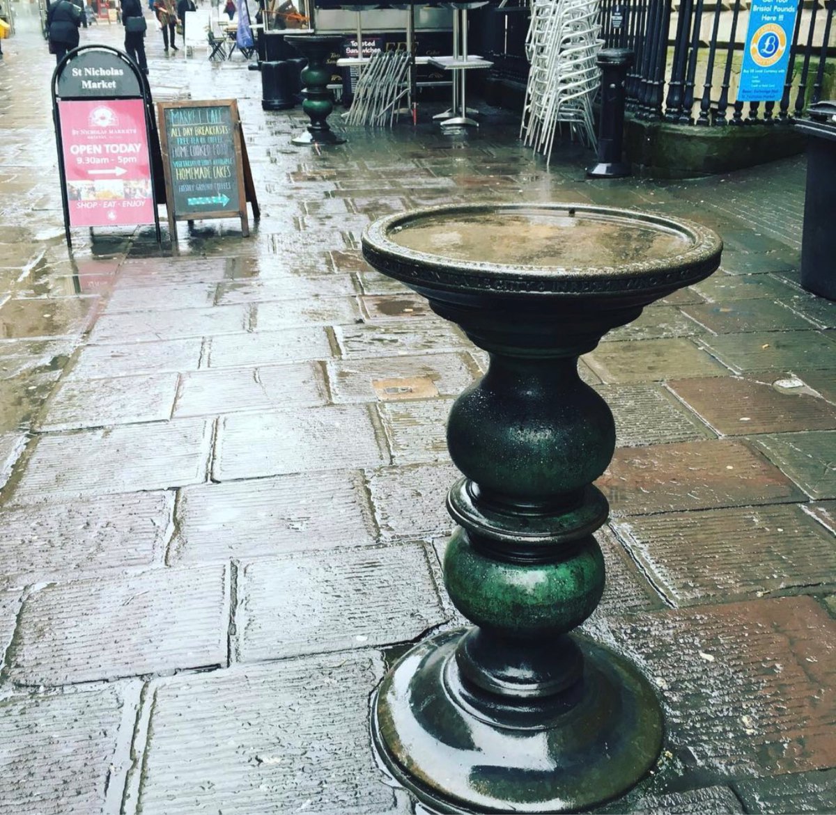 The oldest of the brass "nails" on Corn Street dates back to the late Elizabethan age. They were installed for merchants to do business on whilst offering neither the perception of having the upper hand in their dealings - whilst ensuring it was out in the open and in public.
