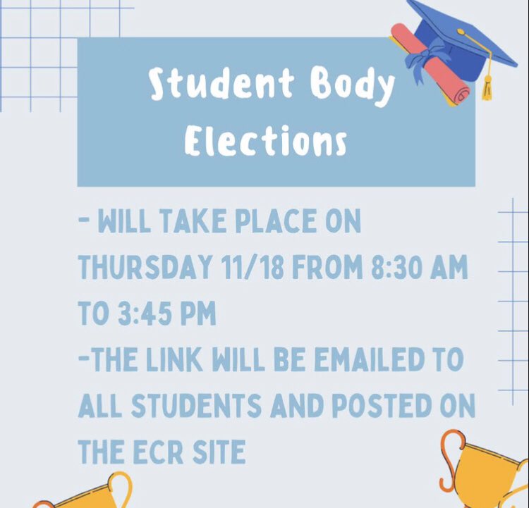 asb_ecr's tweet photo. Student Council Body Elections will take place this Thursday, November 18th from 8:30 AM to 3:45 PM. Make sure to check your emails to vote! #ELCOPRIDE 💙🤍 https://t.co/pN2hapqJul