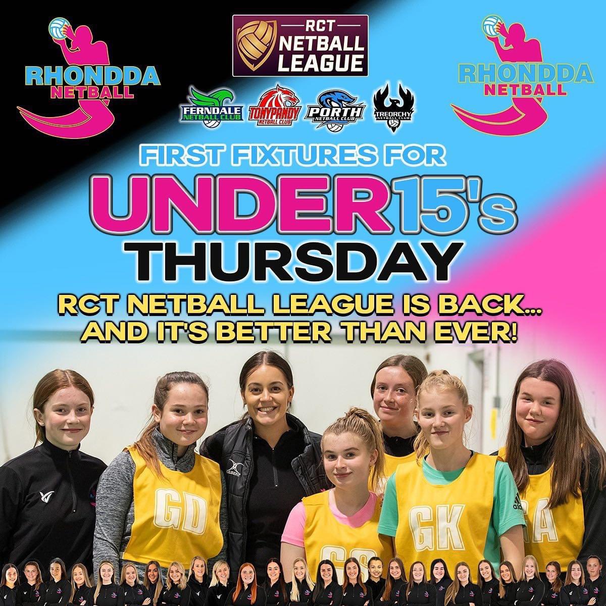 RhonddaNetball's tweet photo. UNDER 15βs GAMES ARE THIS THURSDAY!!! π€©π€©π€©π€©π€©
The RCT Netball League is BACK and is better than ever!! Weβre all fired up and ready to go!!! π₯ #morethansport #netball #league #welshnetball @LeagueRct https://t.co/JG7UF01jei
