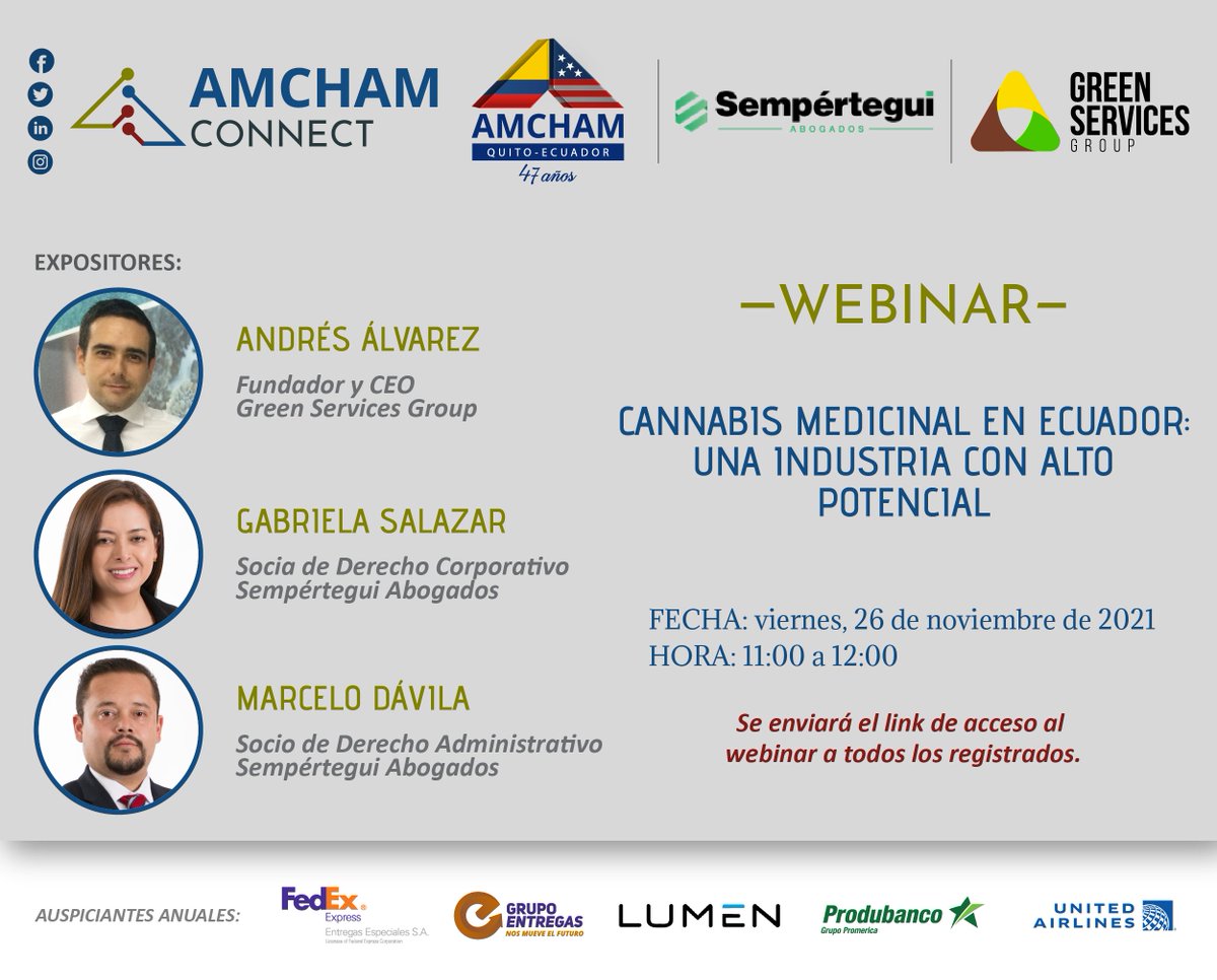 semperteguiabg's tweet photo. ¿Por qué Ecuador es clave para la industria del #cannabismedicinal?
Descúbrelo en esta charla donde se abordará el tema desde una perspectiva técnica y legal, para el mercado nacional y global.

▶️Registro GRATIS👇
📆 Viernes 26 de noviembre 🕰 11:00
 🔗https://t.co/r6IdZ13v9t https://t.co/74kzERnbd6