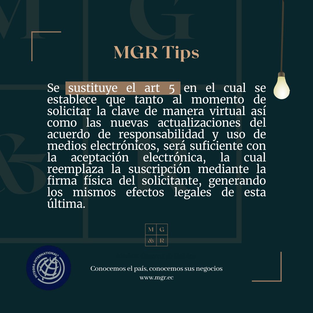 MGR_Ecuador's tweet photo. Nuevo #MGRTip sobre las Novedades Tributarias en el #SRI ¿Conoces las reformas mediante la Resolución No. NAC-DGERCGC21-00000043? Evita perder como Sociedad tu usuario para acceder a los servicios transaccionales con este post. https://t.co/nWA22qopEG
