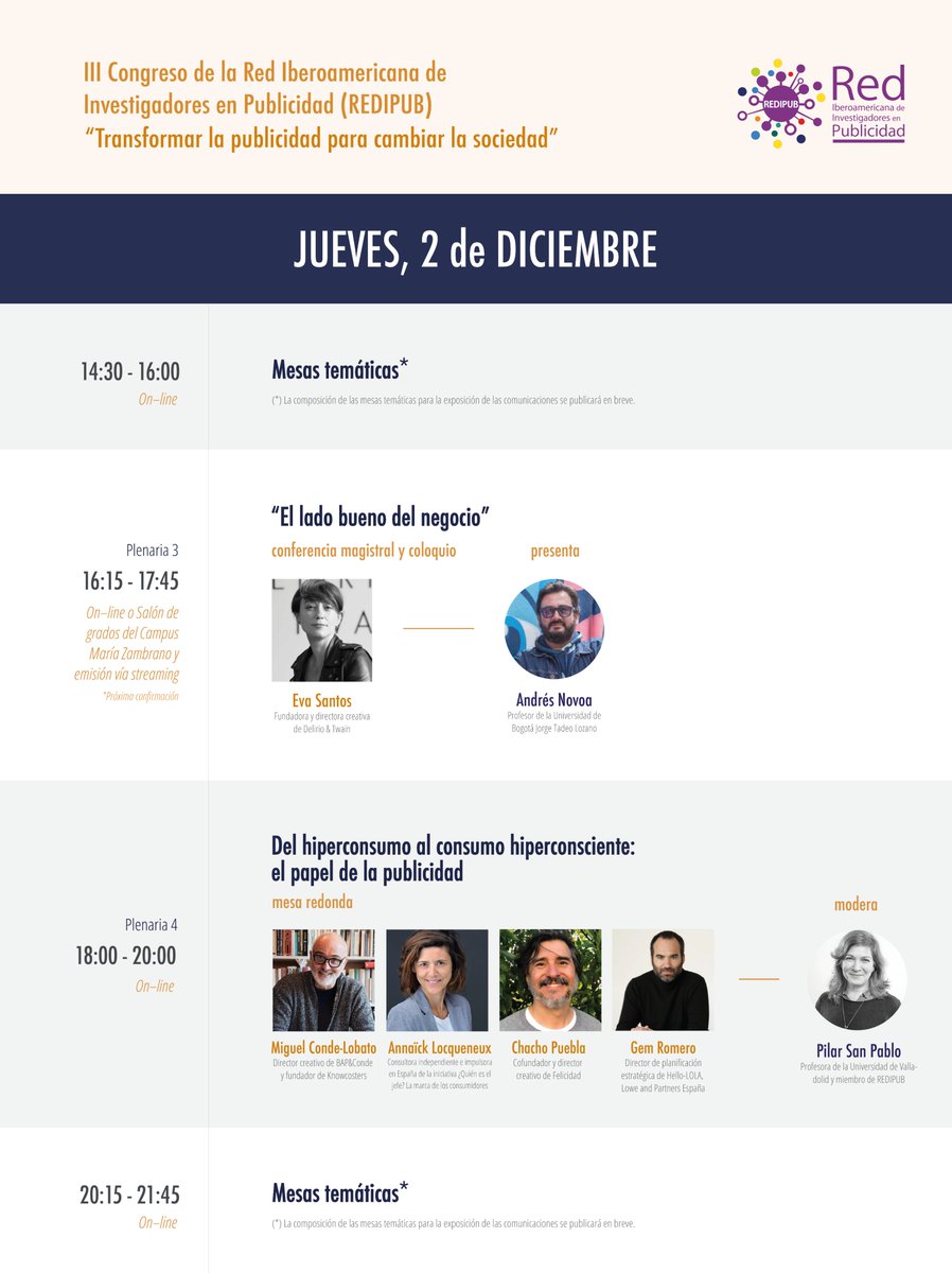 El programa general del III Congreso de la Red Iberoamericana de Investigadores es Publicidad está listo. Aquí te lo presentamos: