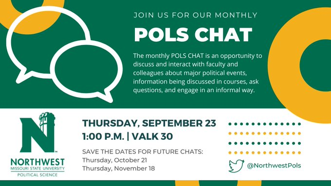 Our final #POLSChat of the semester is tomorrow, November 18th at 1 PM! See you there!