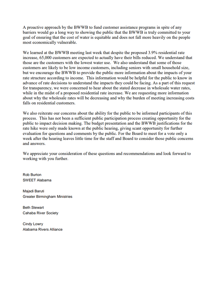 SWEETAlabama21's tweet photo. We sent the @BhamWaterWorks a follow up letter on Monday. You can read our previous letter &amp; statement at https://t.co/1Zv3LMy07K

BWWB will be voting on their proposed rate increase &amp; budget today @ 11:30am. The public may listen by calling (888) 398-2342 Access Code:  5608731 https://t.co/5YQU28Bcvj