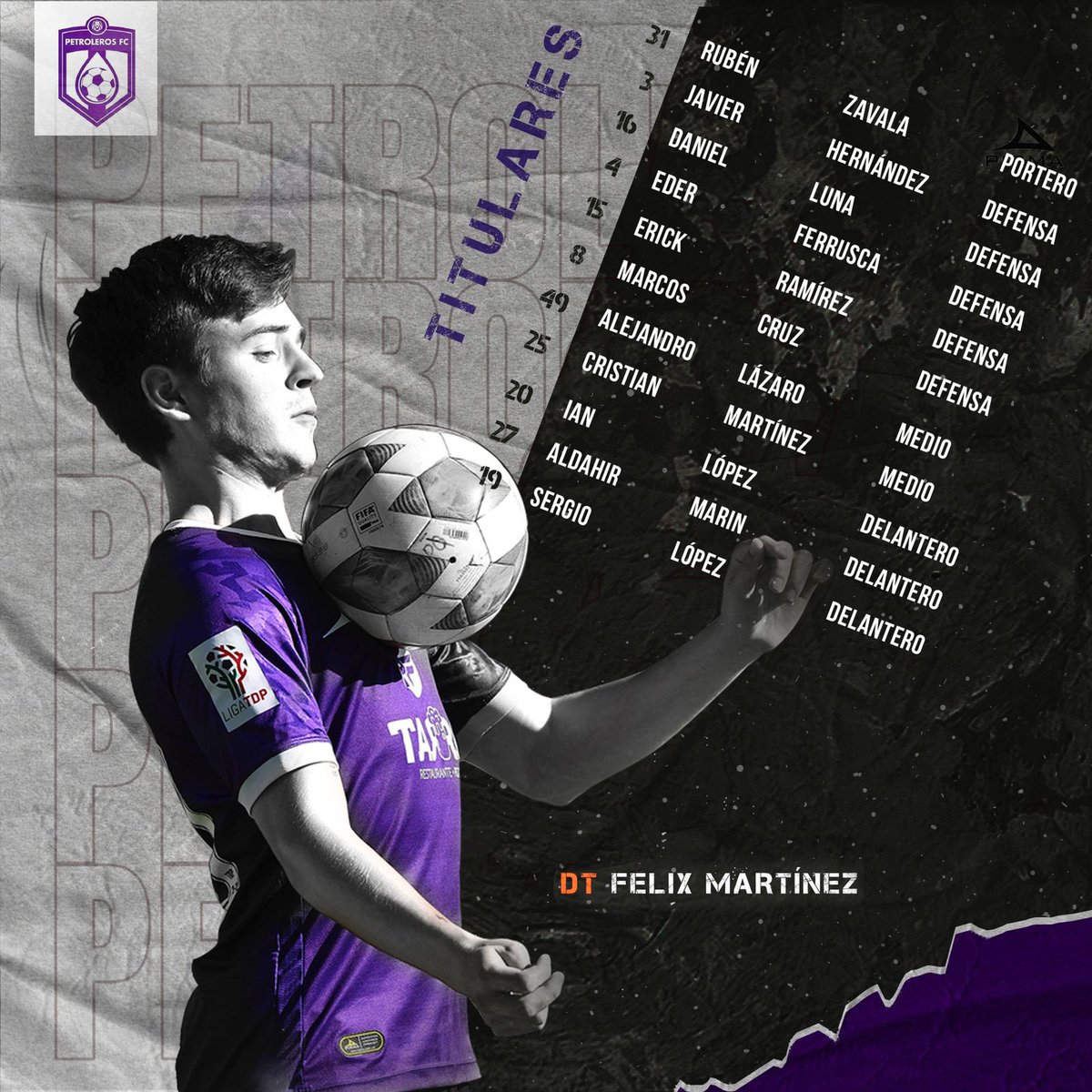 Este es el 11 titular que sacará Felix para enfrentar la jornada 1 que teníamos pendiente de la Liga TDP MX 🔥⚽️

✅ Presentado por TARRO33 <a href="/LigaTDP/">Liga TDP</a>