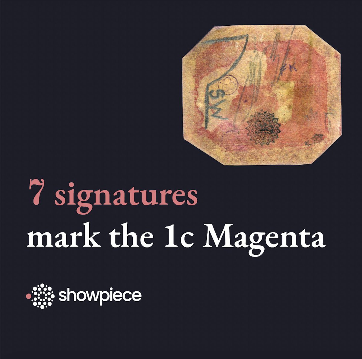 ShowpieceTweets's tweet photo. Have you signed the iconic #1cMagenta yet? 

Own a #piece of the world's #rarest stamp and join the list of esteemed owners that have signed the #stamp over the last 166 years. https://t.co/xBVx05DBhf