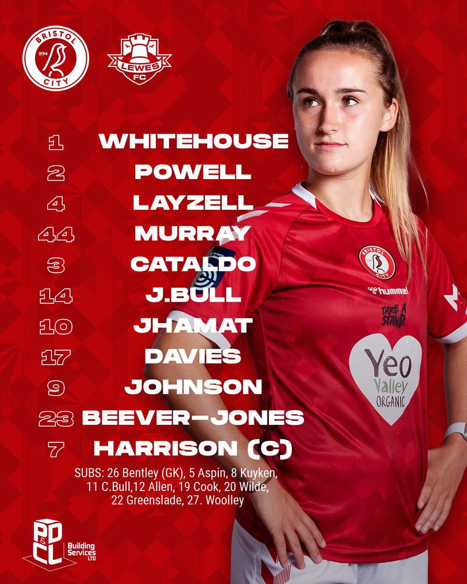 bristolcitywfc's tweet photo. Team news is in. 📢

⬅️ Bentley, Aspin, Allen, Kuyken, C.Bull 
➡️ Whitehouse, Layzell, Cataldo, J.Bull, Jhamat  

First start for Academy youngster Jasmine Bull. 🤝 https://t.co/EQ8Vk7sntB