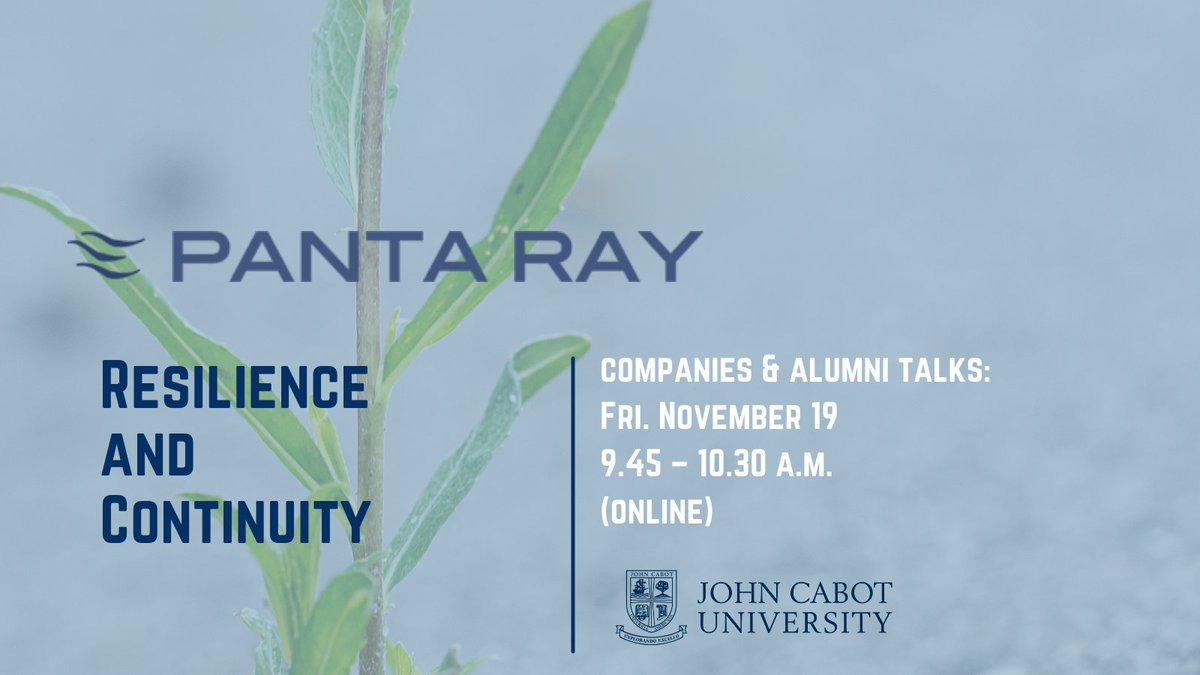 #THISFRIDAY ❗𝗖𝗼𝗺𝗽𝗮𝗻𝗶𝗲𝘀 &amp; 𝗔𝗹𝘂𝗺𝗻𝗶 𝗧𝗮𝗹𝗸𝘀 🎙 Guest speakers: JCU Alumni Umberto Cucchi, Business Development Manager, and Gaia De Toma, Business Development Analyst at Panta Ray. Sign up at careerservices@johncabot.edu