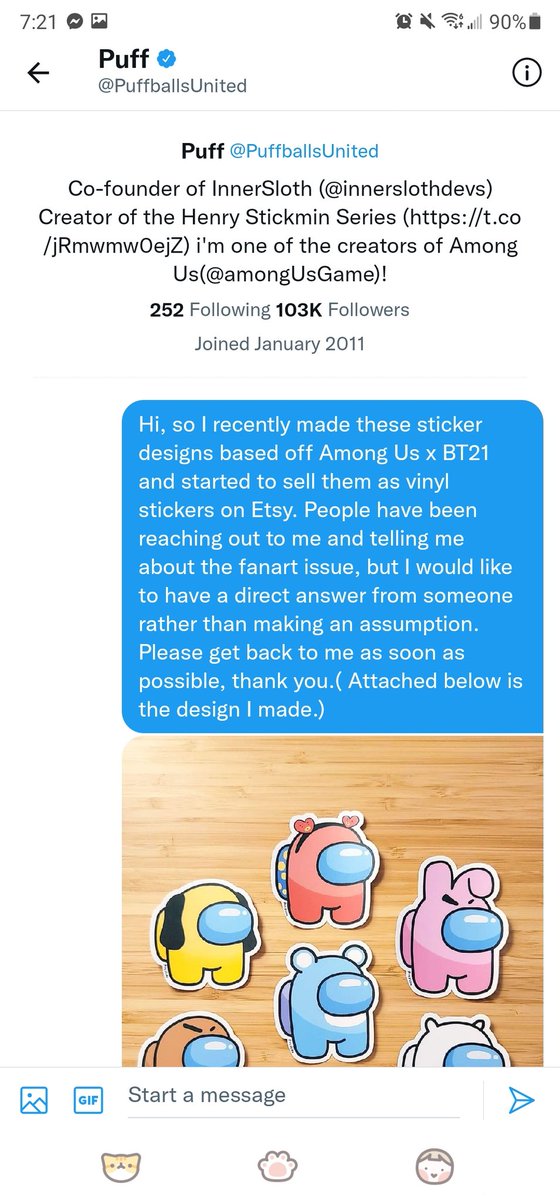vyphlan's tweet photo. Did I somehow manifest this to happen last year 😳 Maybe @InnerslothDevs will let me sell my fanart now 🥺👉👈 @BTS_twt @BT21_ @PuffballsUnited https://t.co/2YtLGpRwLR