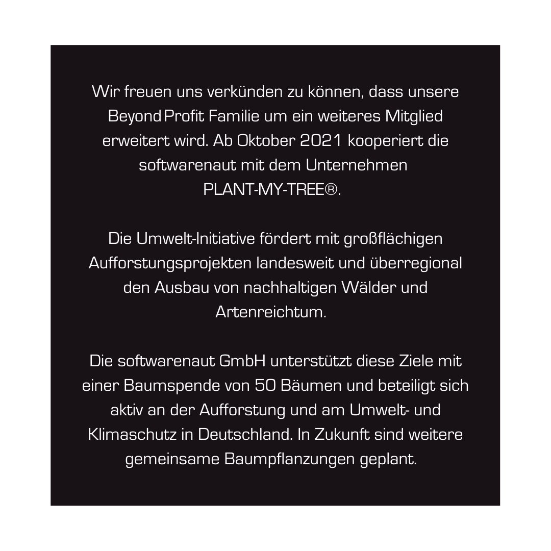 softwarenaut's tweet photo. Wir freuen uns verkünden zu können, dass softwarenaut ab Oktober 2021 mit dem Unternehmen PLANT-MY-TREE® kooperiert.
softwarenaut unterstützt mit einer Baumspende von 50 Bäumen aktiv die Aufforstung in Deutschland. 
#ITsocialenterprise #beyondprofit #nautitus #expertsnaut https://t.co/GyEsRBFw6m