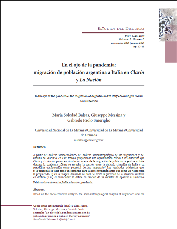 GPSmeriglio's tweet photo. La revista #EstudiosdelDiscurso editada por el @CIIHu_UAEM nos informa que ya está en línea el artículo que escribimos con @balsas_maria  y @GiusM_Messina sobre la #migración de #argentinos a Italia durante la #pandemia.
Para acceder al artículo completo: https://t.co/v9w9xCV7Wj https://t.co/4PXmXulCDQ