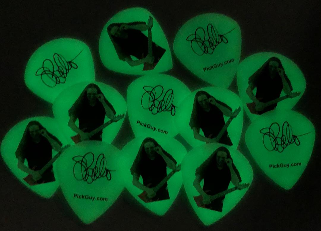 Thanks to Carson at <a href="/PickGuy/">PickGuy Guitar Picks</a>, he took a pic of my picks (say that five times fast) glowing in the dark. Bet you want some now? Go to stevebellomusic.com/whats-in-store and order up! Impress your friends! Be the life of the party with signature Steve Bello picks!!