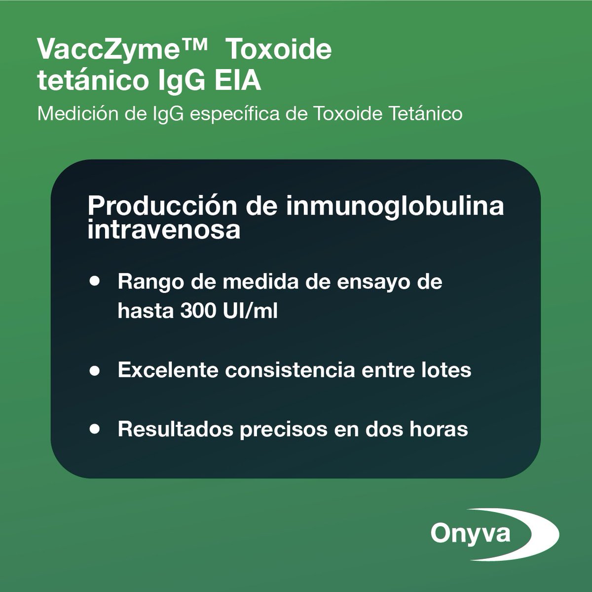 OnyvaSRL's tweet photo. #Kits #VaccZyme™ #EIA para la medición de #IgG
específica de #ToxoideTetánico
Los ensayos VaccZyme™ de #BindingSite son #específicos, #precisos y están optimizados para las diversas aplicaciones de la medición de Toxoide tetánico IgG
Consultanos: ventas@onyva.com.ar https://t.co/JE20v6TCJu