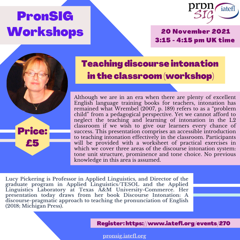 PronSIG's tweet photo. Join us on Saturday 20 November for two events with Lucy Pickering 🤩 

1️) Ask the expert at 14:00 UK time. 🆓 event! https://t.co/rIWiXXDpQJ 

2) #Teaching #discourse #intonation #workshop at 15:15 UK time.  Paid event!  But 🆓 for #PronSIG members✨ 
https://t.co/lJVbzsQFvf https://t.co/s7QLuT1nH7