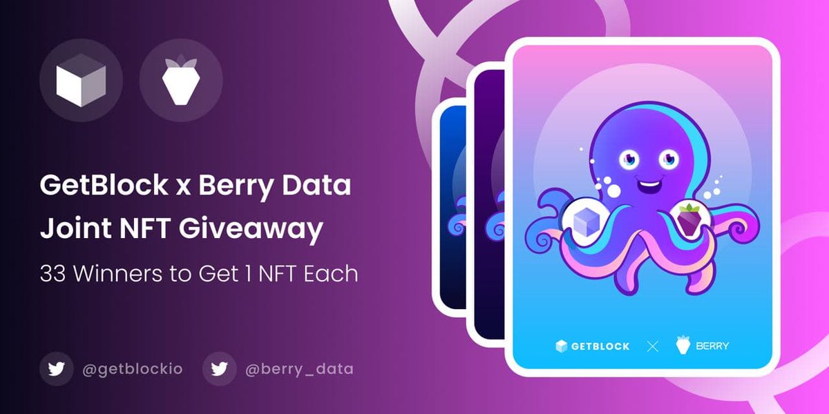 berry_data's tweet photo. Berry Data x GetBlock Joint #NFT Giveaway (~1.65 $BNB)

To Join
🔸Follow @berry_data and @getblockio 
🔸Retweet and @ 3 frs
🔸Fill out the form https://t.co/ZkXb3hiul6

🎁33 Winners to win 1 NFT (~0.05 $BNB) each - 11 per type (Available to trade on Treasureland)

📅End: Nov 23rd https://t.co/n6dOTsNwhO