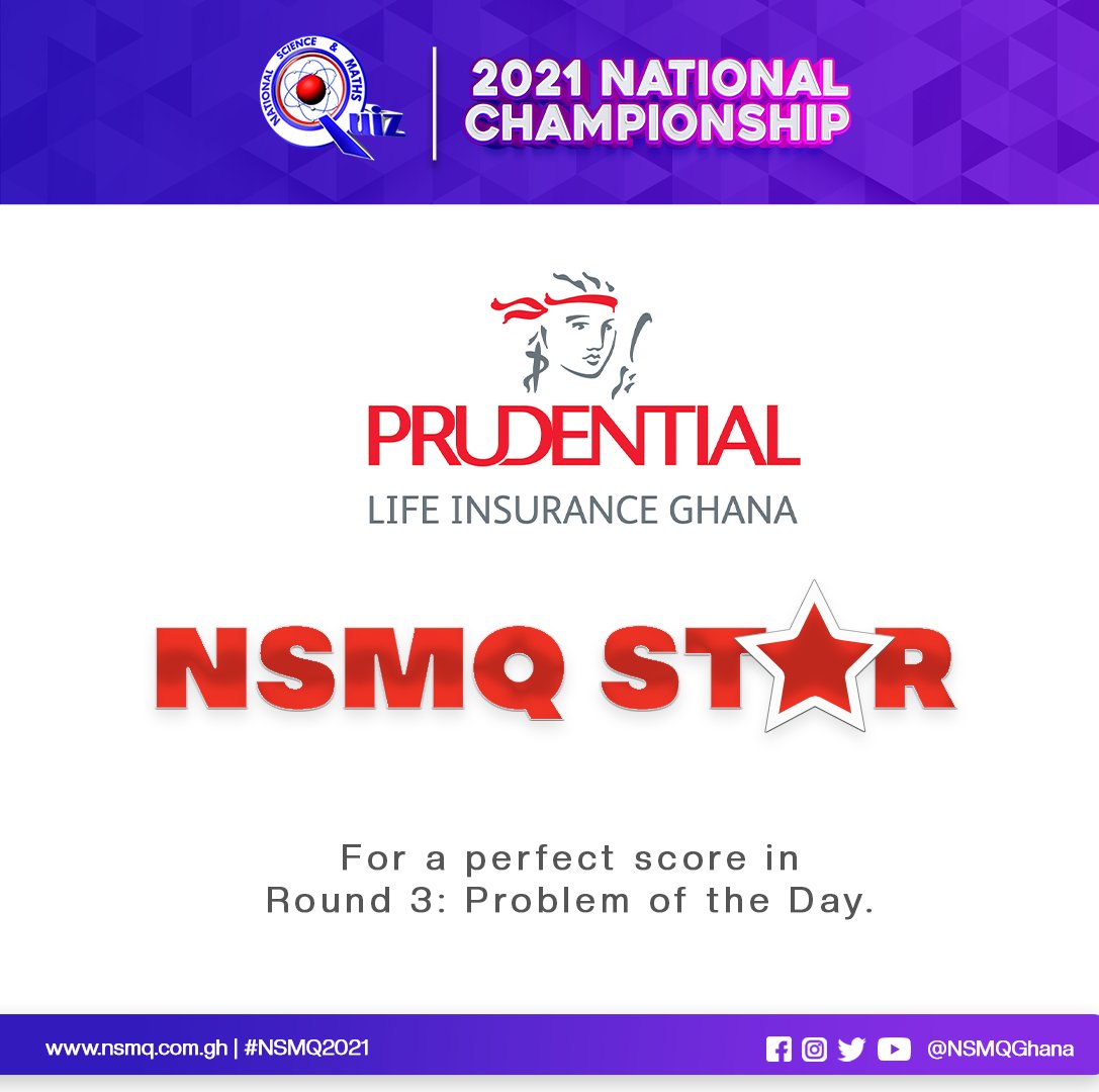 NSMQGhana's tweet photo. Saarah-Mensah:
Aburi Presby SHTS win the Prudential Life NSMQ Star for getting a perfect score in the problem of the day at the 1/8th stage. They win a sum of  Gh¢2400 which goes to the team. 
@PruLifeGhana 
 
#NSMQinKumasi #NSMQ2021 #Primetime https://t.co/PRWqystlQj