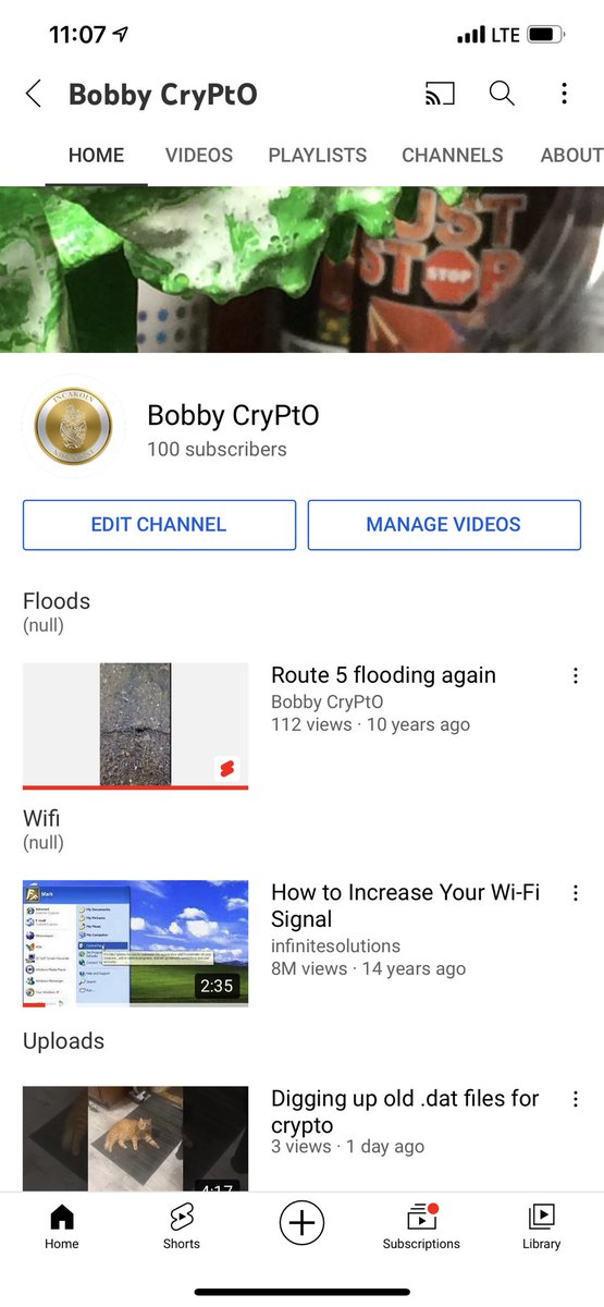 Wearewewill's tweet photo. I made it!!! 100 subs on @youtube  
I can retire! People want to see my garage videos 🤣🤣 #crypto #cannabis #100xGems #Video #ADDAF https://t.co/N3Wvx8qj3P