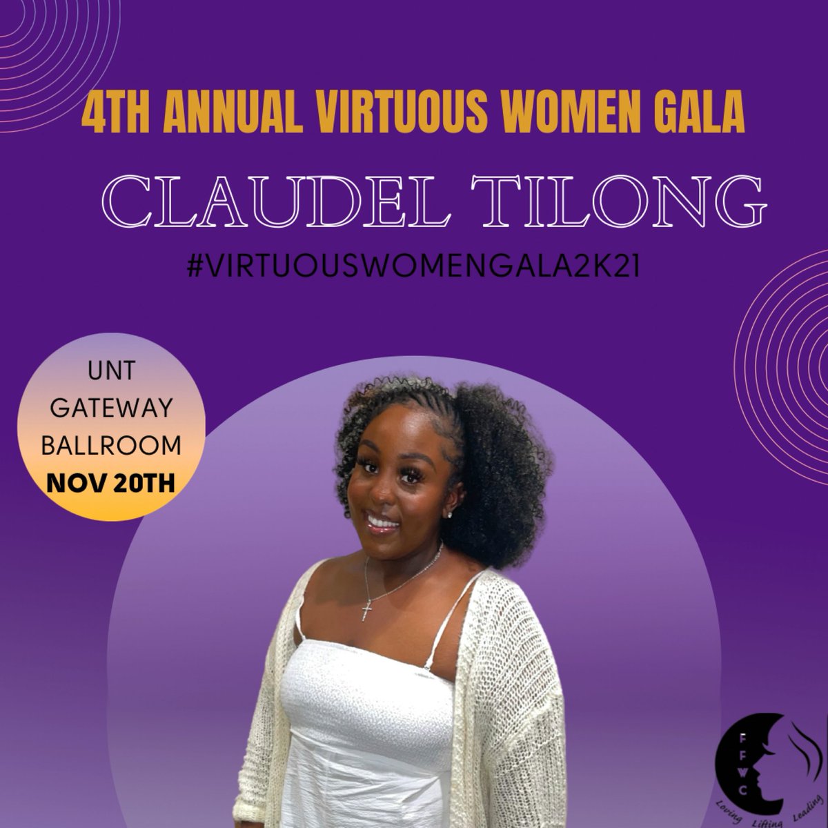 FFW_UNT's tweet photo. The 4th annual women gala is exactly 3 days away.

We have a power packed lineup for the conference.

Claudel Tilong from Houston, Texas. She is an amazing singer &amp; dedicated leader in her community. She loves music and serves on the worship team at Light Heart Ministries. https://t.co/Kldmy5wcRa