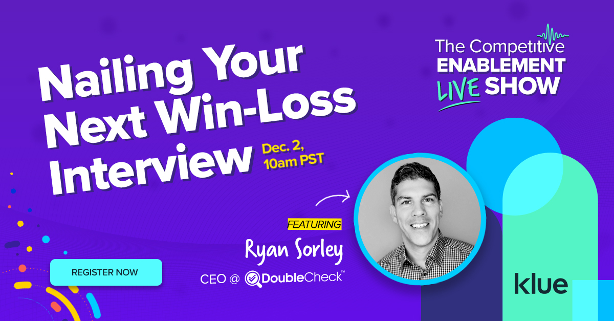 kluein's tweet image. It's time to take the guesswork out of why you're winning and losing competitive deals.

Join Ryan Sorley, CEO at DoubleCheck Research, on Dec. 2 for a live AMA to learn everything you need to know about nailing your next Win-Loss interview: hubs.la/H0_ps4x0

#winloss