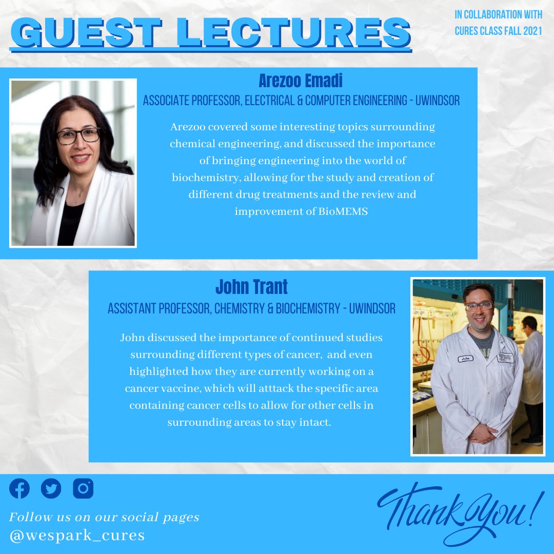WeSpark_Cures's tweet photo. On behalf of the CURES class, we would like to thank yesterday’s guest lecturers, Arezoo Emadi and John Trant for covering some interesting topics on basic cancer research. Read this post to get a sneak peak into some of their discussions. #wesparkcures #wespark https://t.co/clqR05oWM5