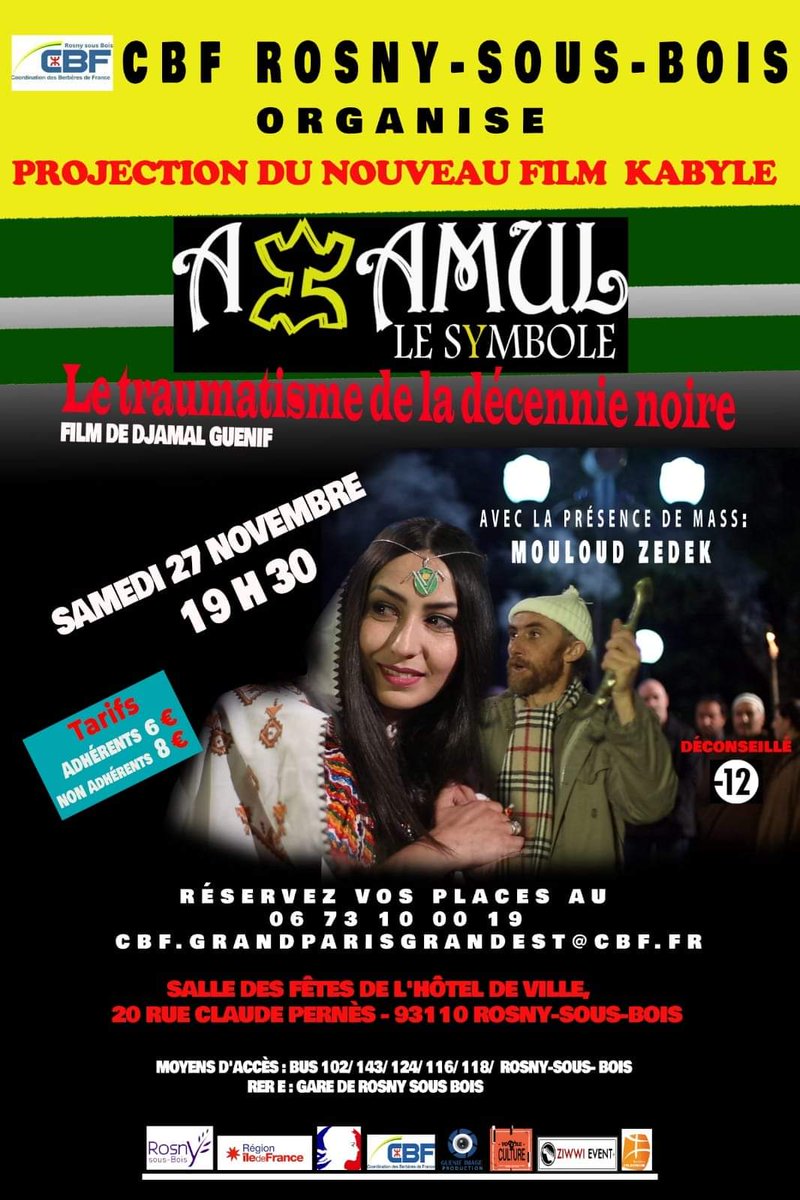 La #CBF #RosnysousBois, vous invite à venir à la #projection du #film #AZAMUL, en présence de #ZedekMouloud.
Samedi 27/11/21 à 19h30
Salle des Fêtes de l'#HôteldeVille,
20 Rue #ClaudePernès 
#Réservezvosplaces au 06 73 10 00 19 ou cbf.rosny@cbf.fr