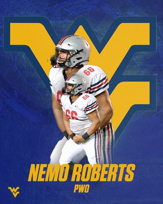 nemoroberts66's tweet photo. Thankful to receive a PWO offer from West Virginia University!! @CVance43 @NealBrown_WVU @CABELLFOOTBALL https://t.co/ix4QkqCPuW