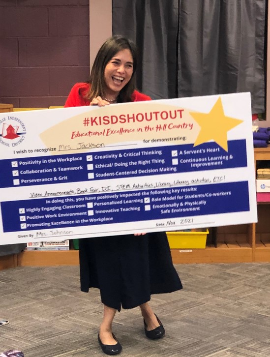 kerrvilleisd's tweet image. This #KISDShoutout goes out to Nimitz Elementary Librarian Cristy Jackson for all her hard work with campus video announcements, Book Fair, STEM activities and literary activities! She stays busy, but always has a smile on! Thank you for all that you do! #KISDBest