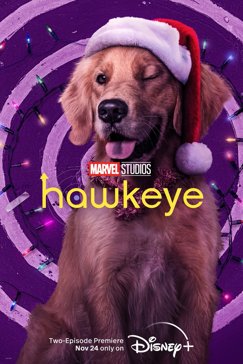 Avengers's tweet photo. Check out the brand new character posters for Marvel Studios’ @HawkeyeOfficial and start streaming the first two episodes November 24 on @DisneyPlus. #PizzaDog https://t.co/lp5thYx05y